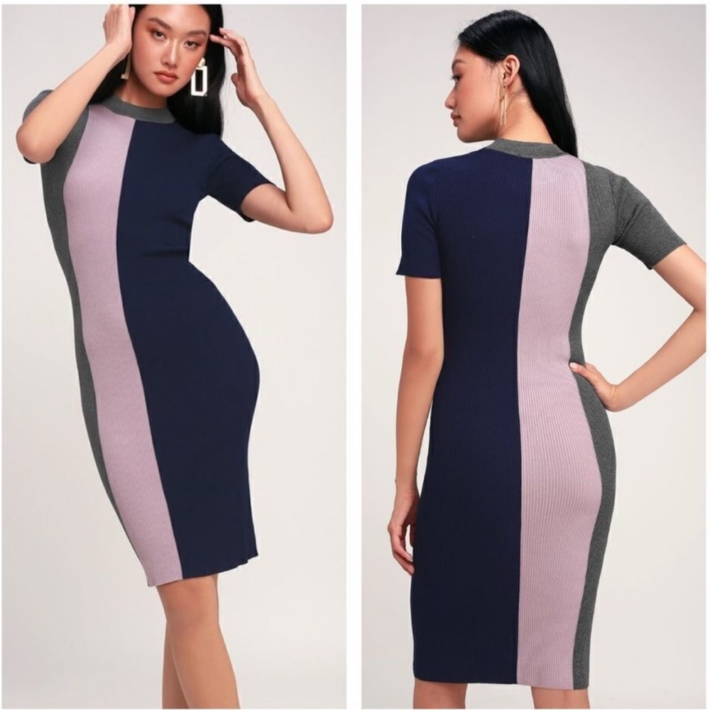 Lulu's Diana Navy Colorblock Sweater Dress - Picture 1 of 6